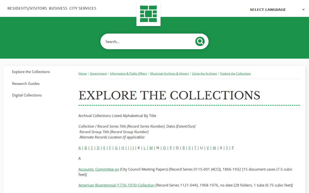 Savannah Municipal Archives collections for previous resident research