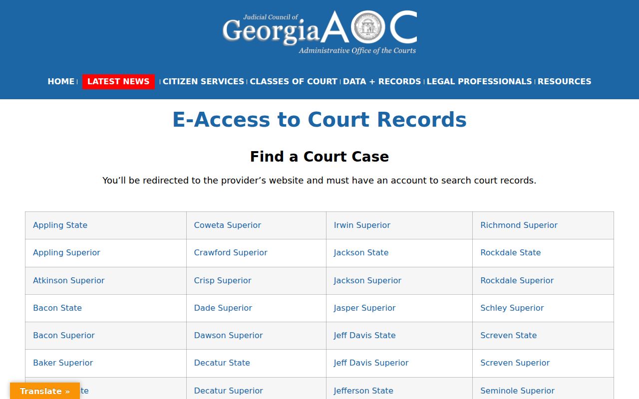 Savannah resident lookup through Georgia electronic court access